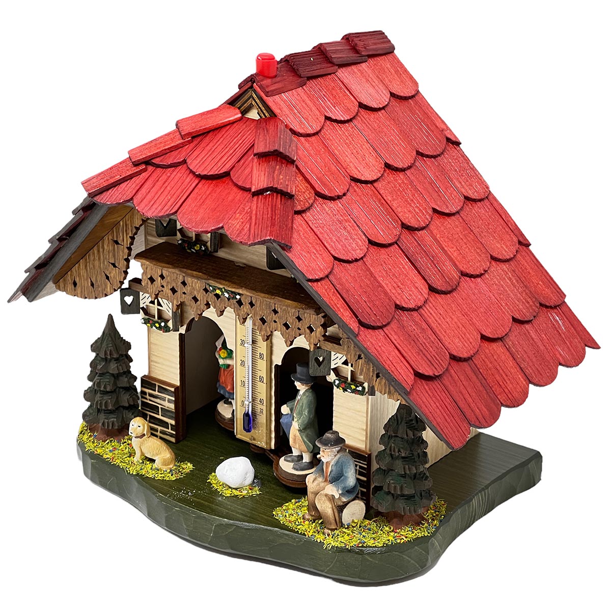Schwarzwald Wetterstation aus Holz, handgefertigt, 22cm, Thermometer, Figuren
