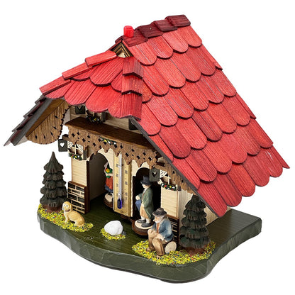 Schwarzwald Wetterstation aus Holz, handgefertigt, 22cm, Thermometer, Figuren