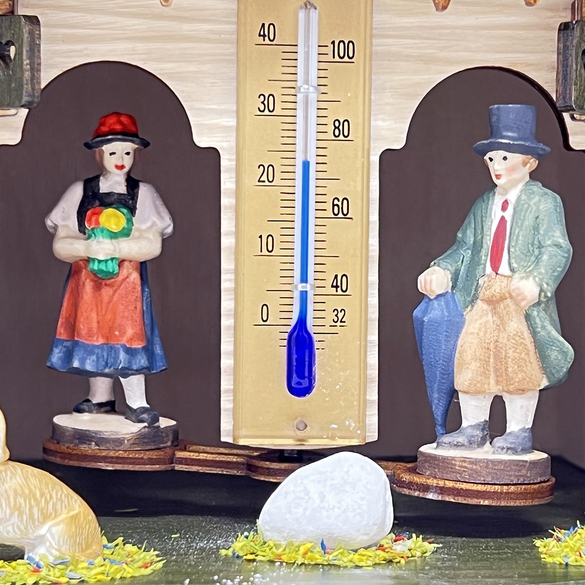 Schwarzwald Wetterstation aus Holz, handgefertigt, 22cm, Thermometer, Figuren
