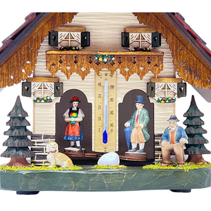 Schwarzwald Wetterstation aus Holz, handgefertigt, 22cm, Thermometer, Figuren