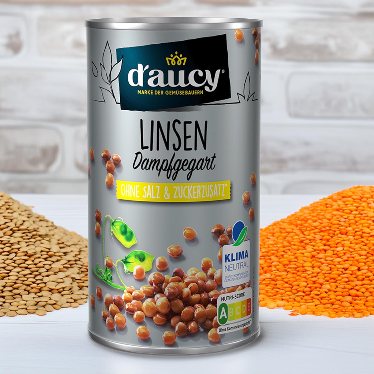 d'aucy Linsen - 100% ohne Salz und Zuckerzusatz, 6 x 285 g Dosenpackung