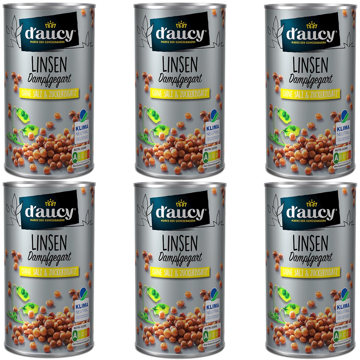 d'aucy Linsen - 100% ohne Salz und Zuckerzusatz, 6 x 285 g Dosenpackung