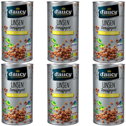 d'aucy Linsen - 100% ohne Salz und Zuckerzusatz, 6 x 285 g Dosenpackung