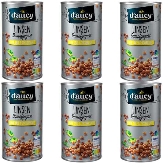 d'aucy Linsen - 100% ohne Salz und Zuckerzusatz, 6 x 285 g Dosenpackung