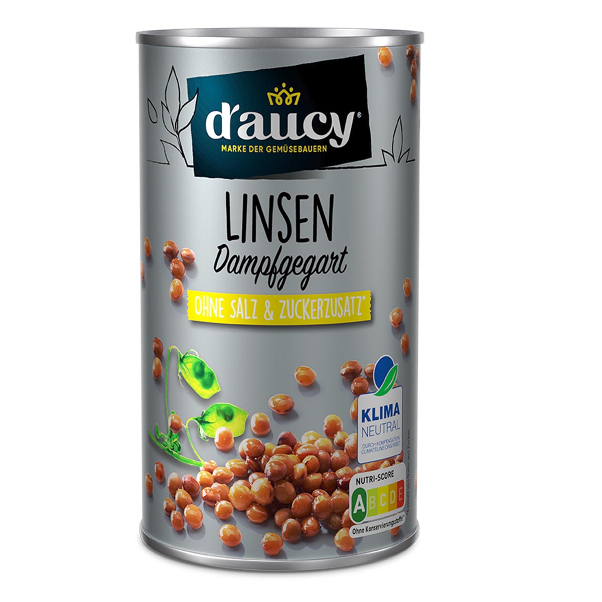 d'aucy Linsen - 100% ohne Salz und Zuckerzusatz, 6 x 285 g Dosenpackung