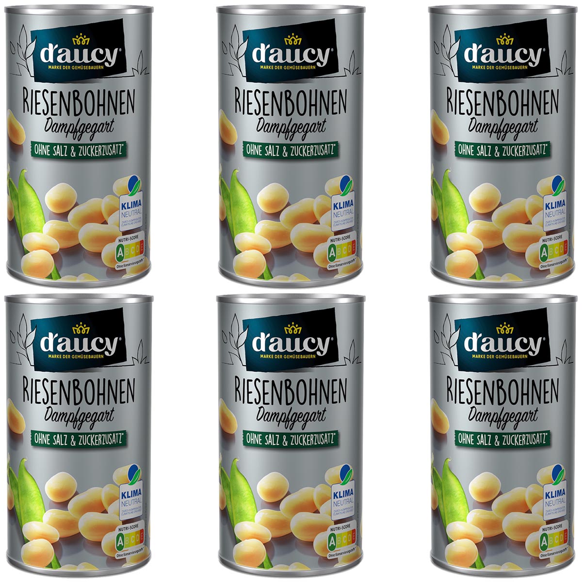 d'aucy Weiße Riesenbohnen - 100% ohne Salz/Zucker,   6 x 285g Dose