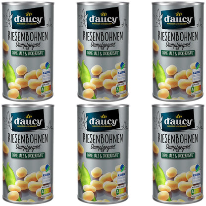d'aucy Weiße Riesenbohnen - 100% ohne Salz/Zucker,   6 x 285g Dose