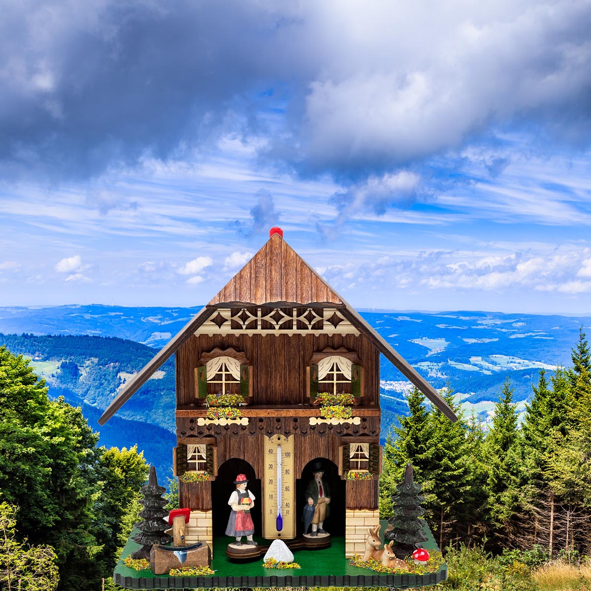 Erleben Sie Schwarzwald Tradition: Handgeschnitzte Wetterstation, 23 cm,