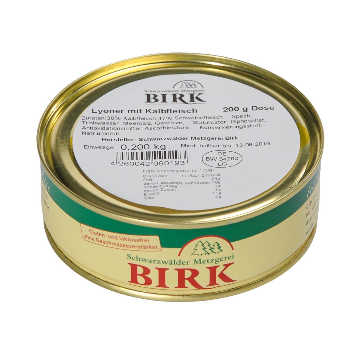 Schwarzwälder Metzgerei Birk Dosenwurst Lyoner mit Kalbfleisch aus eigener Herstellung