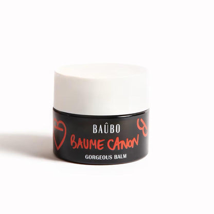 Baûbo Baume Canon Gorgeous Balm (50 ml) – Natürlicher Bio-Körperbalsam für Brust, Bauch und Po in einem eleganten schwarzen Glastiegel mit weißem Verschluss.