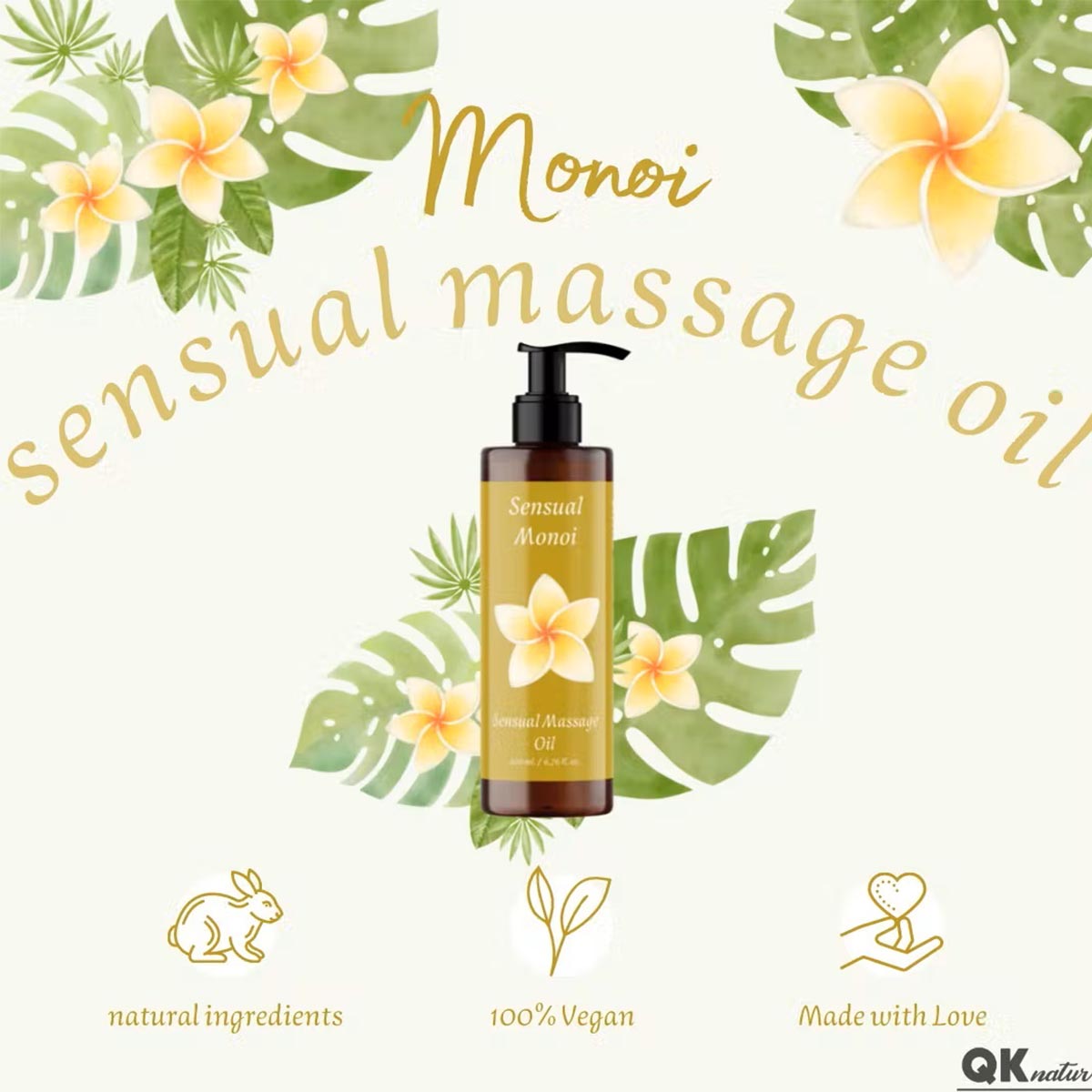 QKnatur MONOI Sinnliches Massageöl. Für alle Körpermassagen 200ml