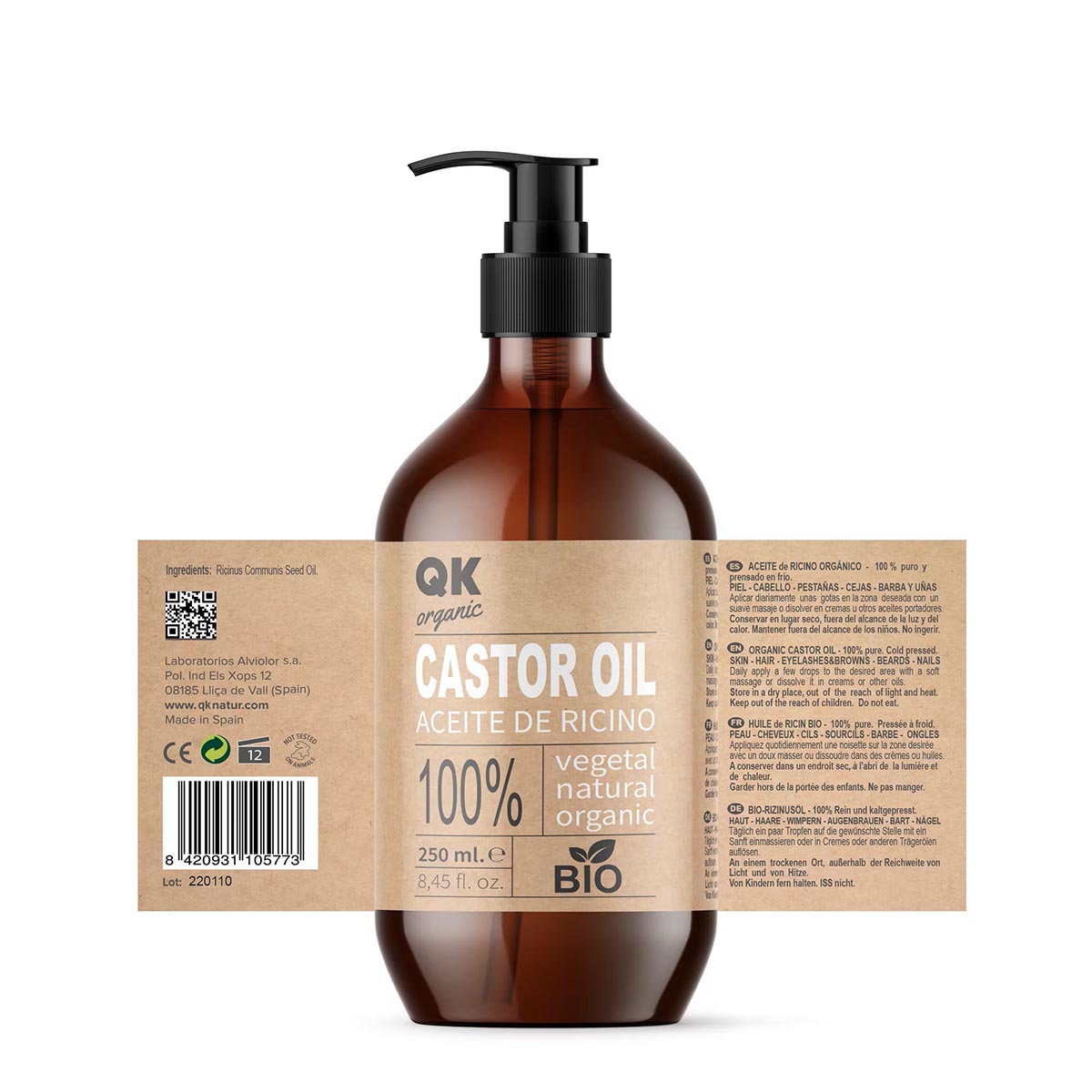 QKnatur ORGANISCHES RIZINÖL für Haare, Haut, Wimpern, Augenbrauen, Bart und Nägel