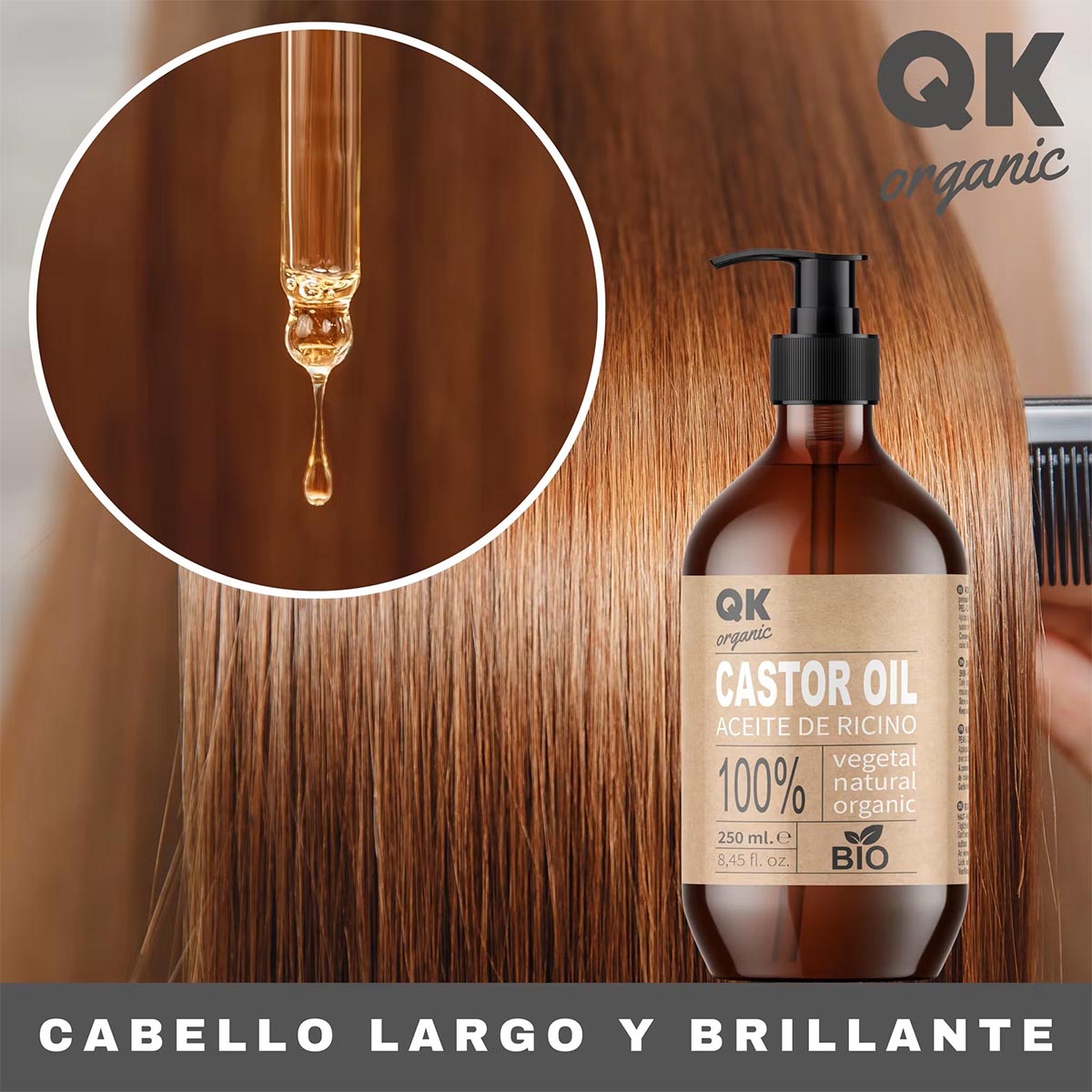 QKnatur ORGANISCHES RIZINÖL für Haare, Haut, Wimpern, Augenbrauen, Bart und Nägel