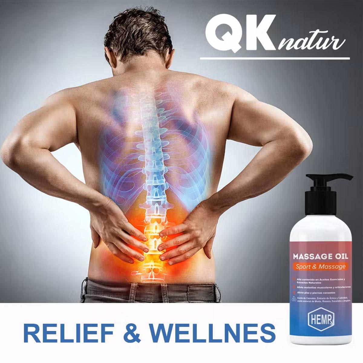 QKnatur Hanföl mit Arnika-Extrakt für die Muskelregenerationsmassage - 500 ml