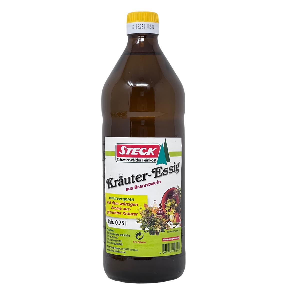 STECK Feinkost Kräuter-Essig Schwarzwald: Naturvergorener Essig  750 ml