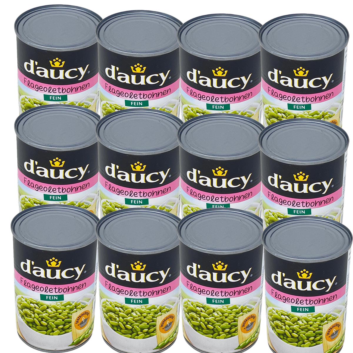 d'aucy Flageolets Grüne Bohnenkerne Fein 12 x 400 Gramm Dose