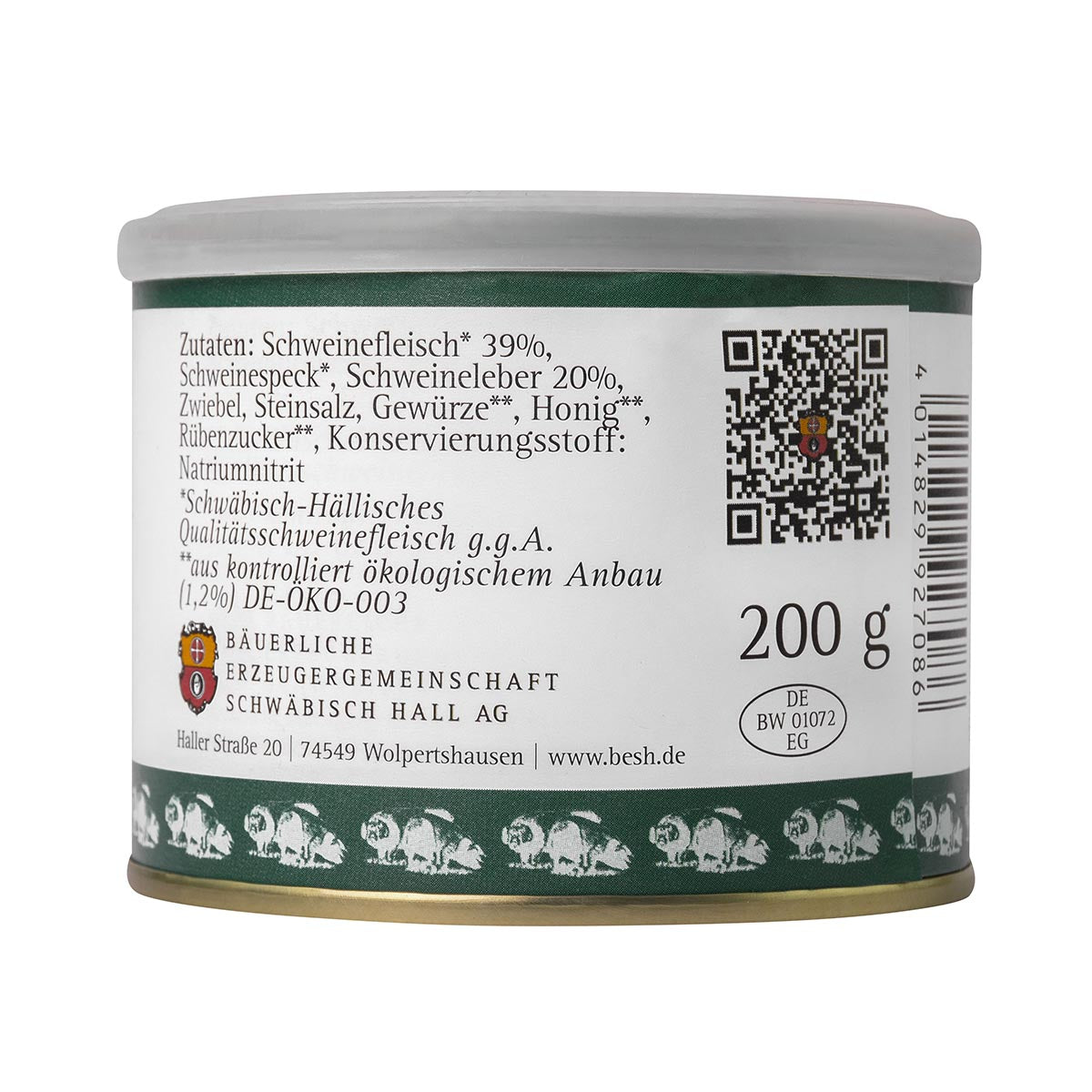 Bäuerliche Erzeugergemeinschaft  Echt Hällische Gutsleberwurst in der Dose 200 Gramm