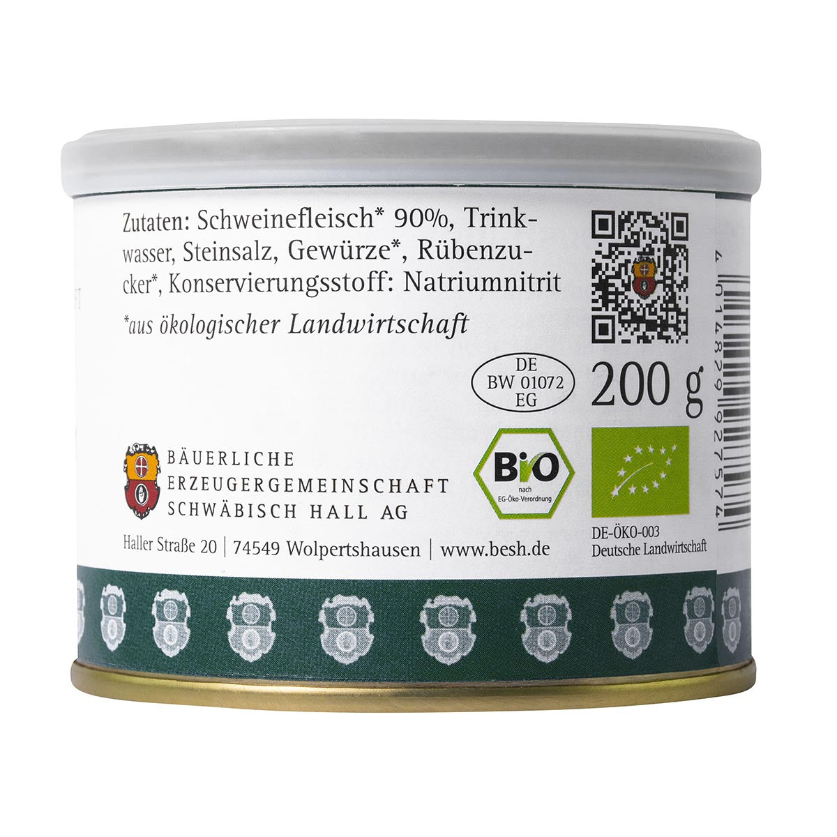 Bäuerliche Erzeugergemeinschaft - Echt Hällische BIO Schinkenwurst in der Dose 200Gr.