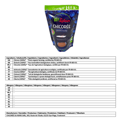LUTUN Bio Chicorée Körner geröstet – Koffeinfrei aus Zichorie, 250 gramm
