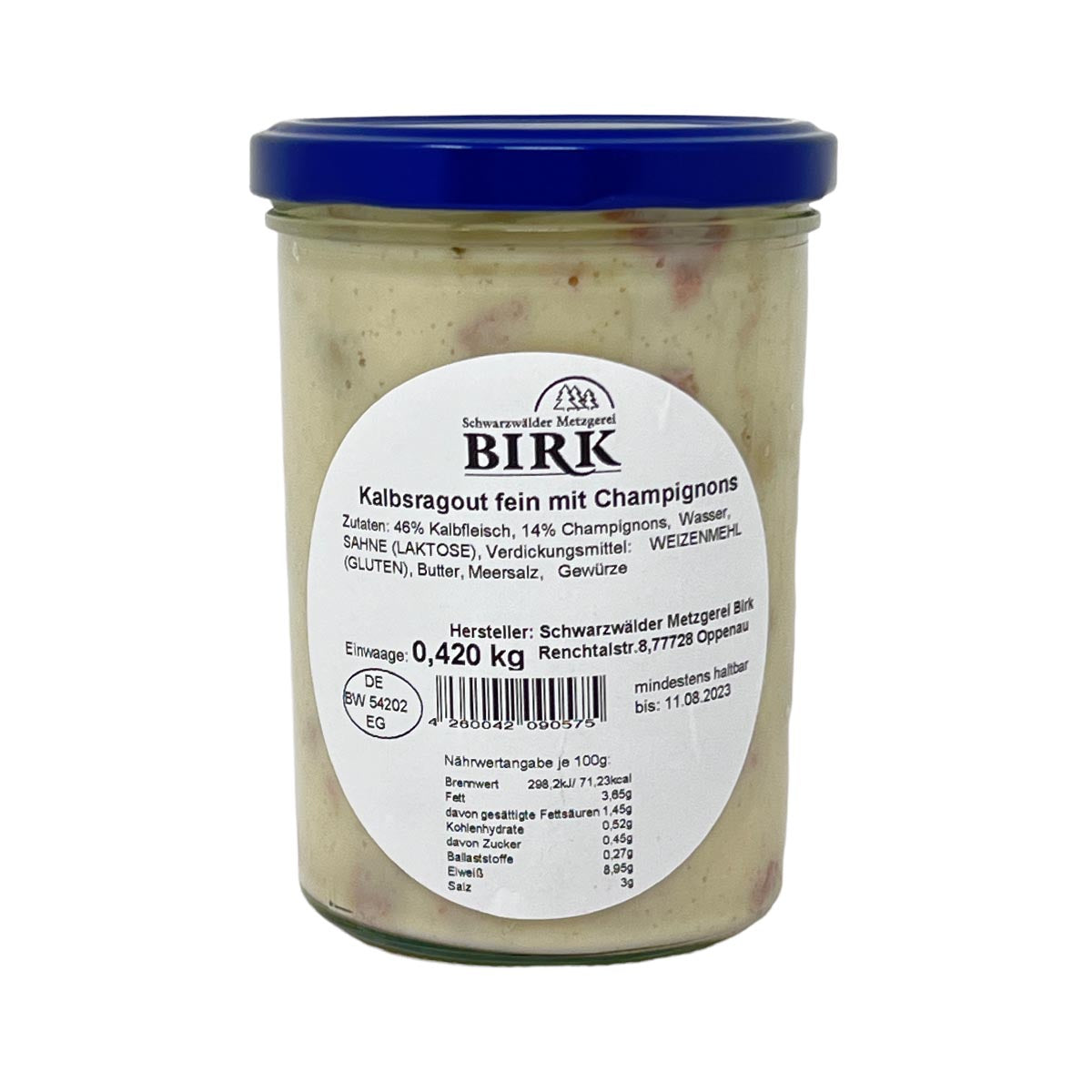 Schwarzwälder Metzgerei Birk Fertiggericht Kalbsragout fein mit Champignons 420 Gr.