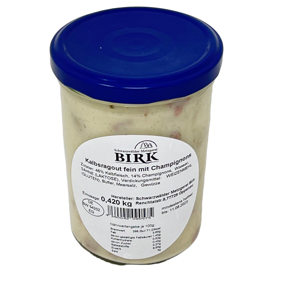 Schwarzwälder Metzgerei Birk Fertiggericht Kalbsragout fein mit Champignons 420 Gr.