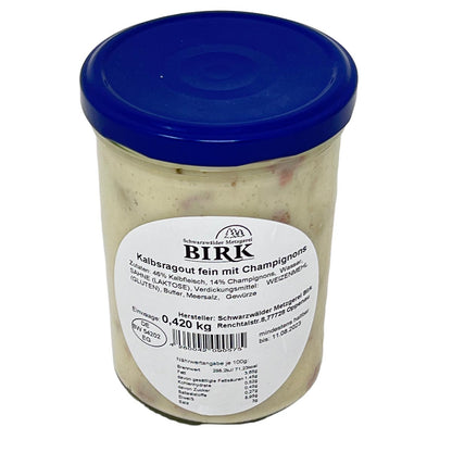 Schwarzwälder Metzgerei Birk Fertiggericht Kalbsragout fein mit Champignons 420 Gr.