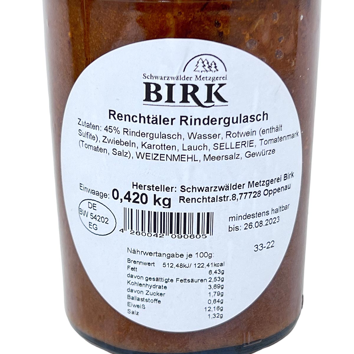 Schwarzwälder Metzgerei Birk  Renchtäler Rindergulasch nach Traditionsrezept