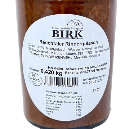 Schwarzwälder Metzgerei Birk  Renchtäler Rindergulasch nach Traditionsrezept