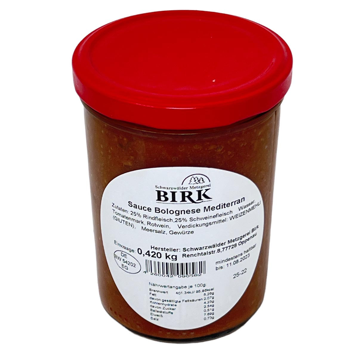 Schwarzwälder Metzgerei Birk Fertiggericht Sauce Bolognese Mediterran 420 Gramm