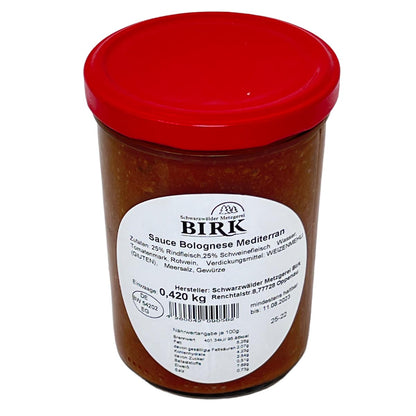 Schwarzwälder Metzgerei Birk Fertiggericht Sauce Bolognese Mediterran 420 Gramm