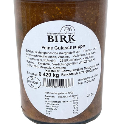 Schwarzwälder Metzgerei Birk  Feine Gulaschsuppe nach Traditionsrezept  420 Gramm