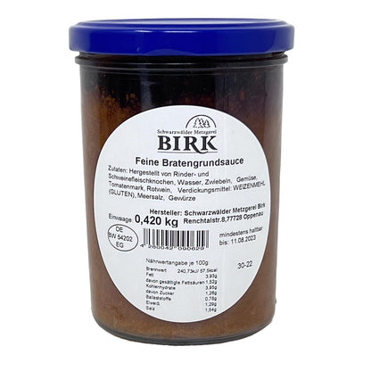 Schwarzwälder Metzgerei Birk Fertiggericht Feine Bratengrundsauce nach Traditionsrezept 420 Gramm