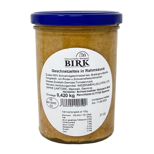 Schwarzwälder Metzgerei Birk  Geschnetzeltes in Rahmsoße nach Traditionsrezept