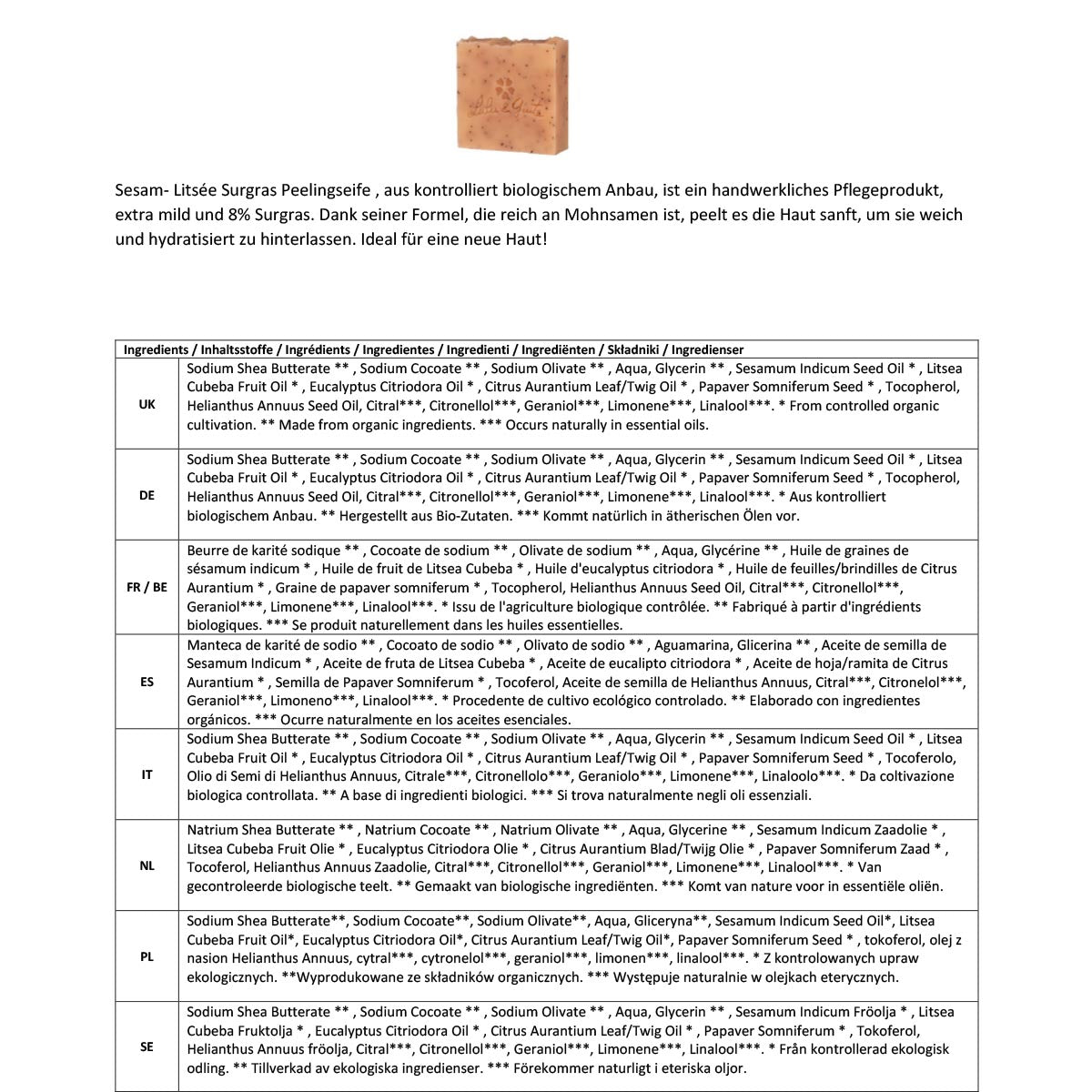 L&G rückfettende Seife Kaltverseifung verschiedene Duftnoten & Zusammensetzungen