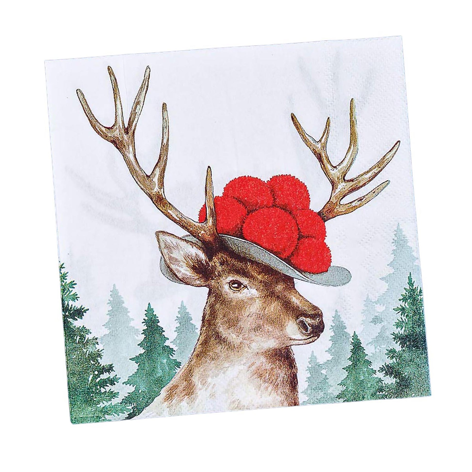 Schwarzwald-Servietten mit Hirsch-Motiv und rotem Bollenhut – 20 Stück Packung (33 x 33 cm), dekorative Papierservietten im modernen Landhausstil.