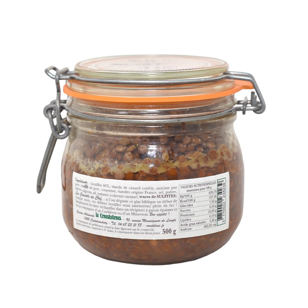 Le Coustelous Lentillade Linsen mit Entenkeule und Wurst im Glas – Versch. Größen