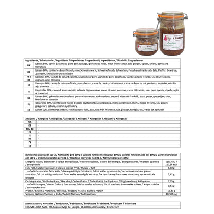 Le Coustelous Lentillade Linsen mit Entenkeule und Wurst im Glas – Versch. Größen