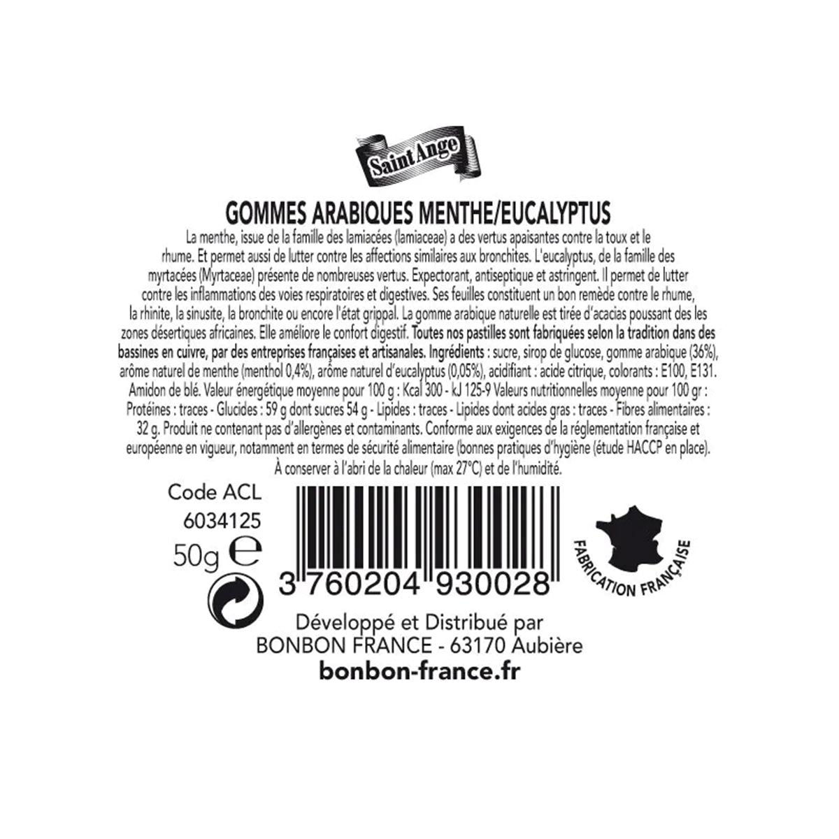 Saint-Ange Minze/Eukalyptus-Pastillen – Handgefertigte Pastillen aus Frankreich, 50g