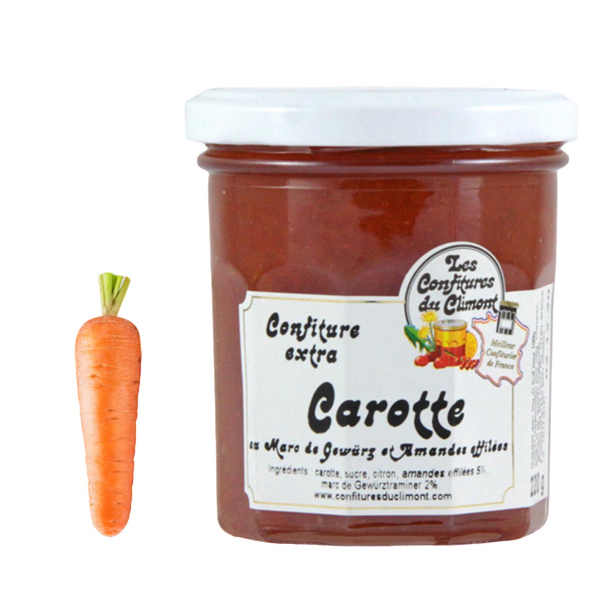 Les Confitures du Climont Karotten Konfitüre Extra mit Gewürztraminer-Trester 220g