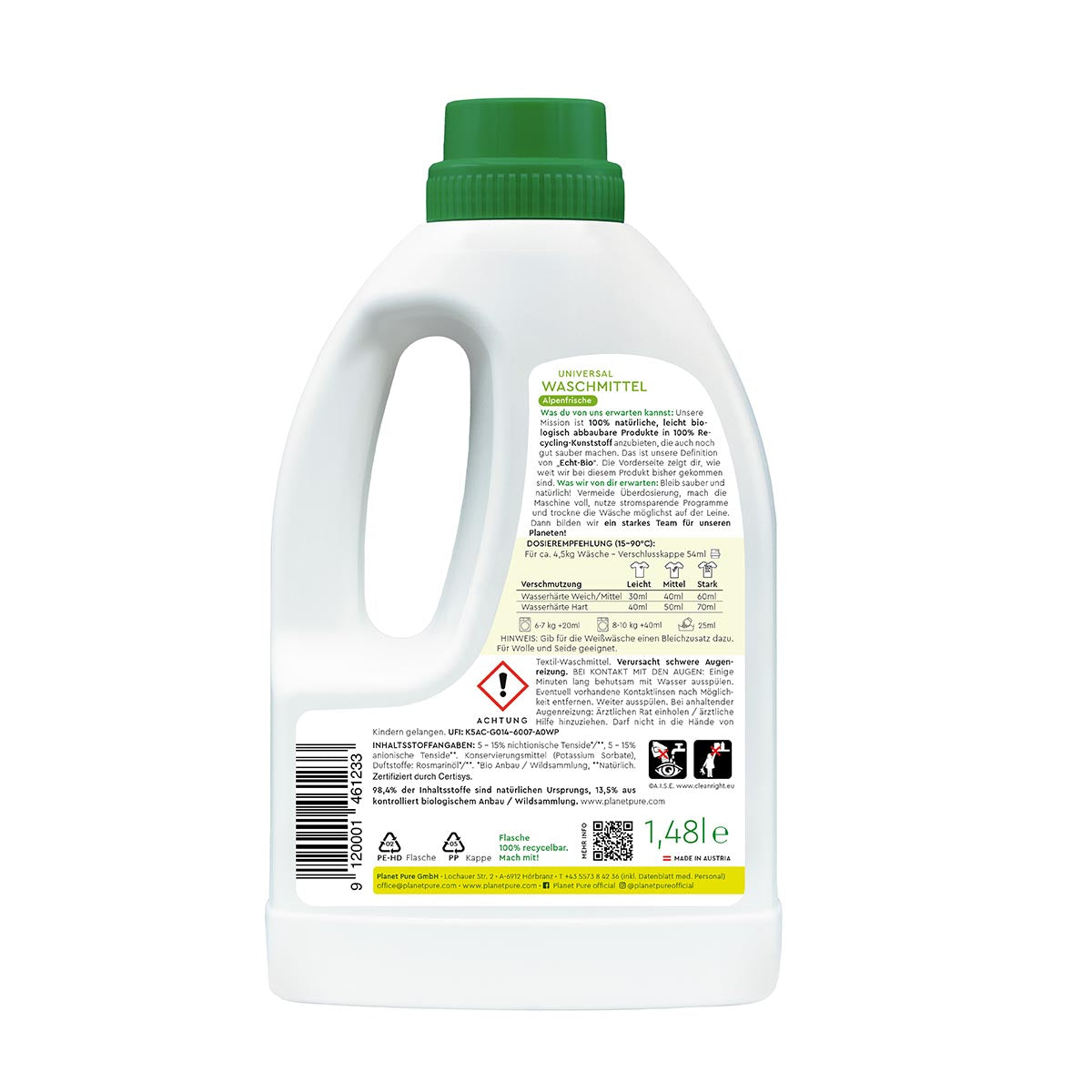 PLANET PURE Universal Waschmittel 37WL, Alpenfrische, 98,4% natürliche Inhaltsstoffe