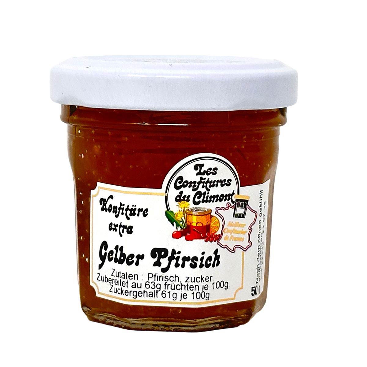 Les Confitures du Climont Gelber Pfirsich Konfitüre extra 50g – Köstlicher Genuss