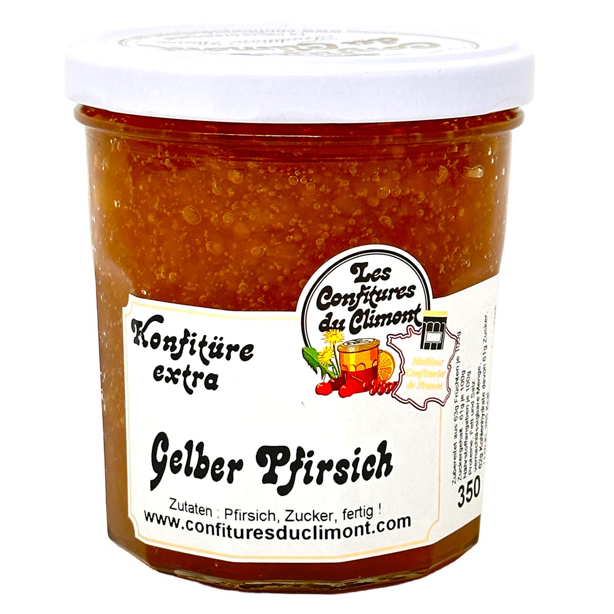Les Confitures du Climont Gelber Pfirsich Konfitüre extra 350g handwerklich hergestellt