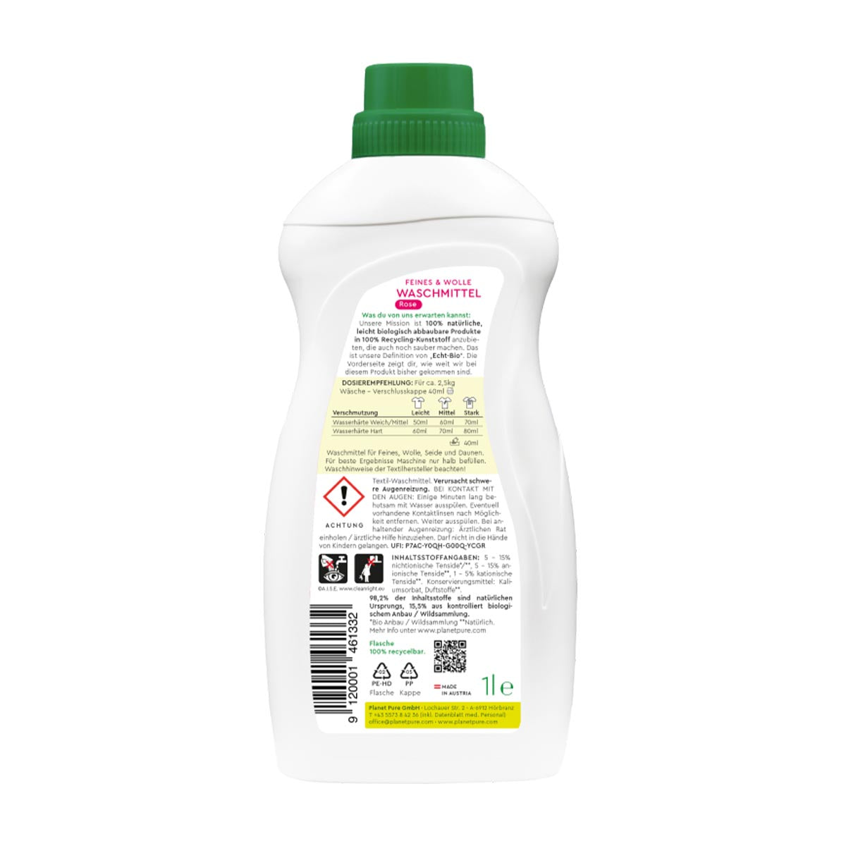 PLANET PURE Feines & Wolle Waschmittel Rose 20 WL 98,4% natürlichen Inhaltsstoffe