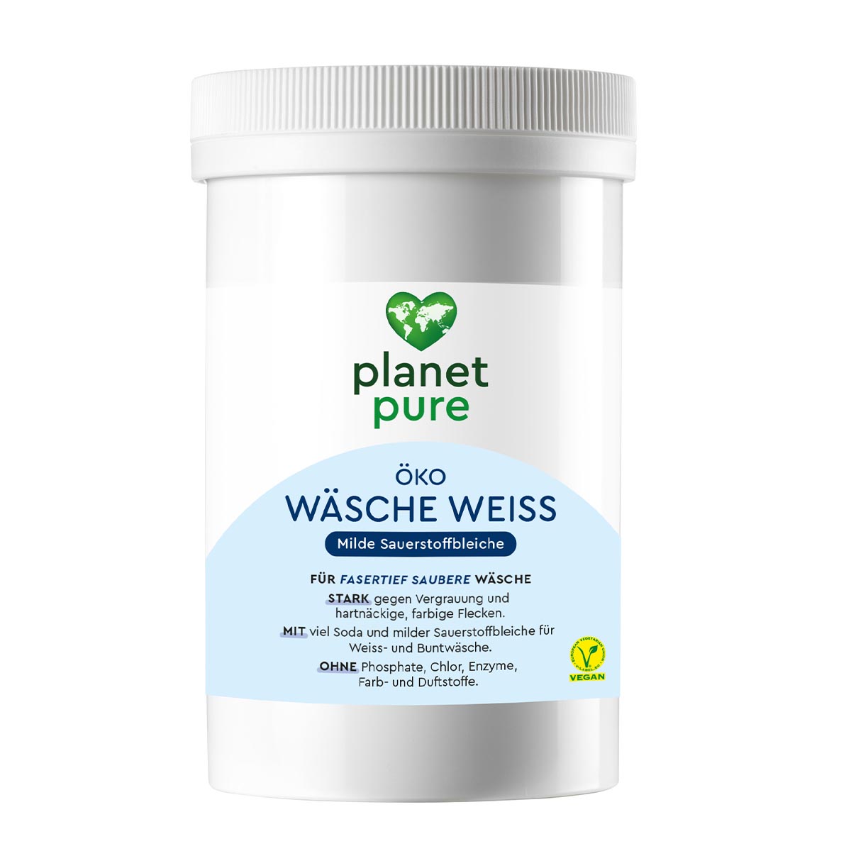 PLANET PURE Öko Wäsche Weiss fasertief saubere Wäsche milde Sauerstoffbleiche 450 g