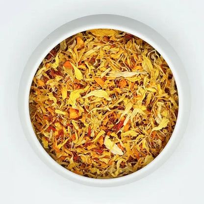 Vanissa Abenddämmerung - Essbare Blütenblätter: Ringelblume, Sonnenblume, Saflor im Glasbehälter