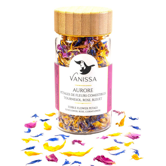 Vanissa Morgenröte - Essbare Blütenblätter: Rose, Kornblume, Sonnenblume