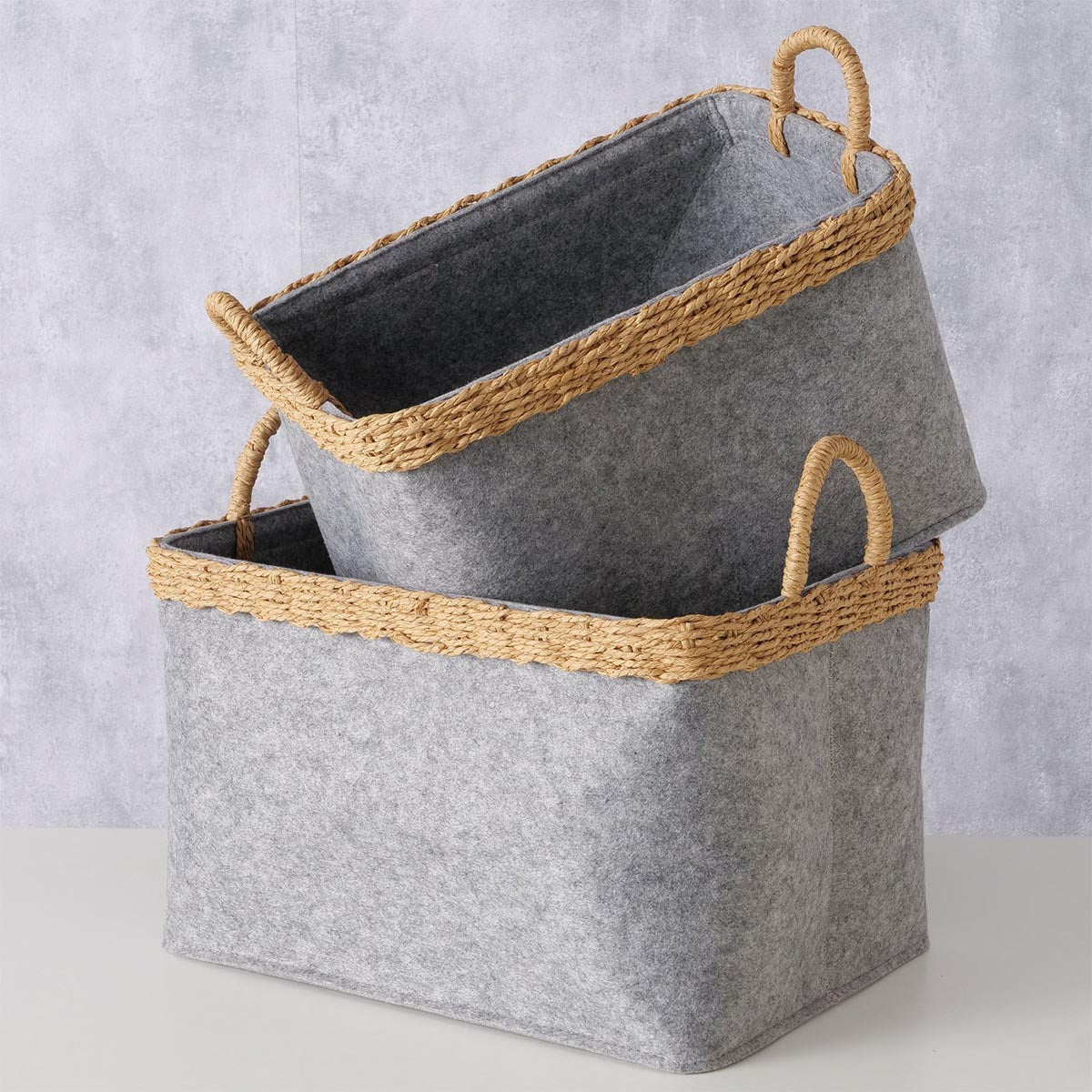 FeineHeimat Korbset "Nilo" 2-teilig Grau Natur aus Holz & Textil