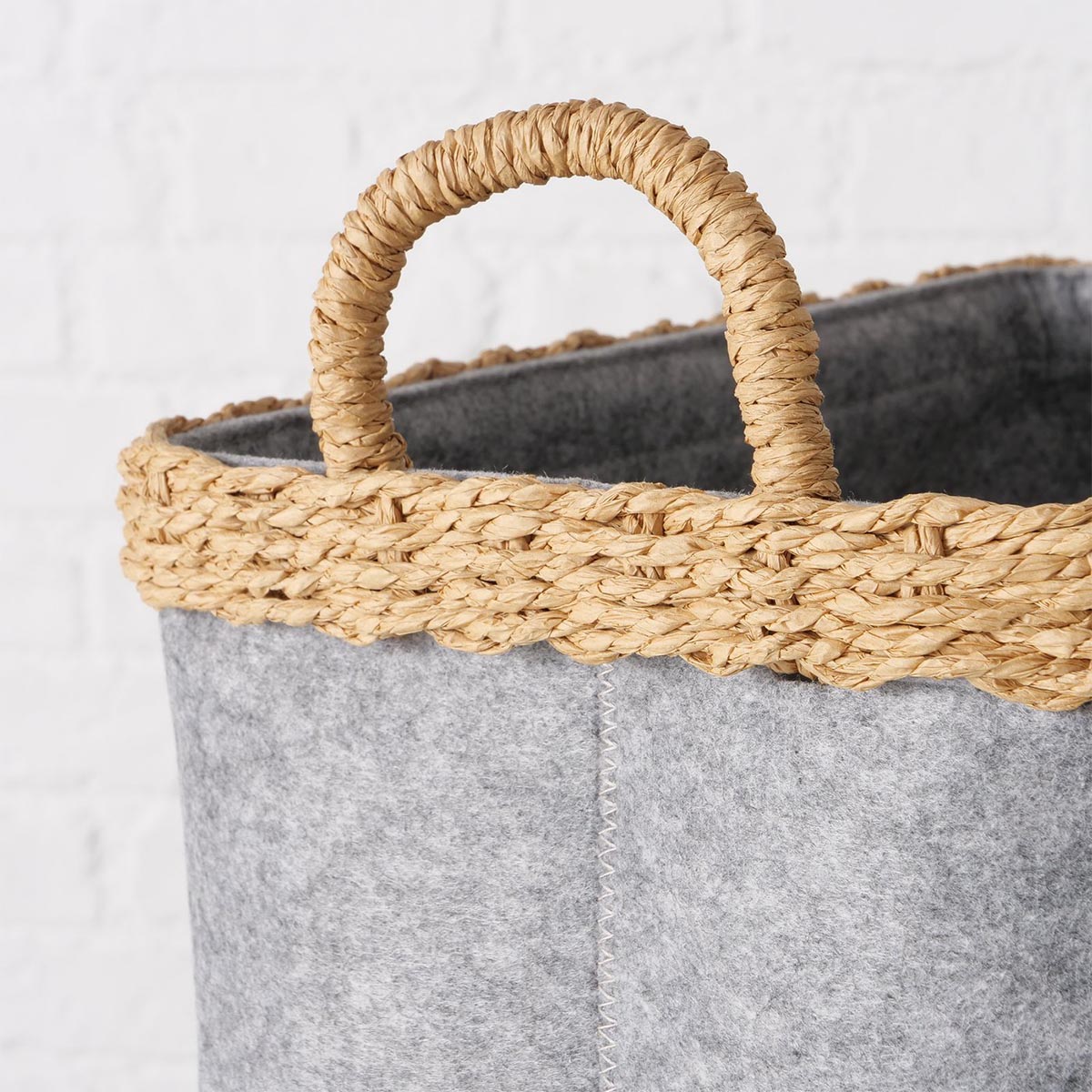 FeineHeimat Korbset "Nilo" 2-teilig Grau Natur aus Holz & Textil