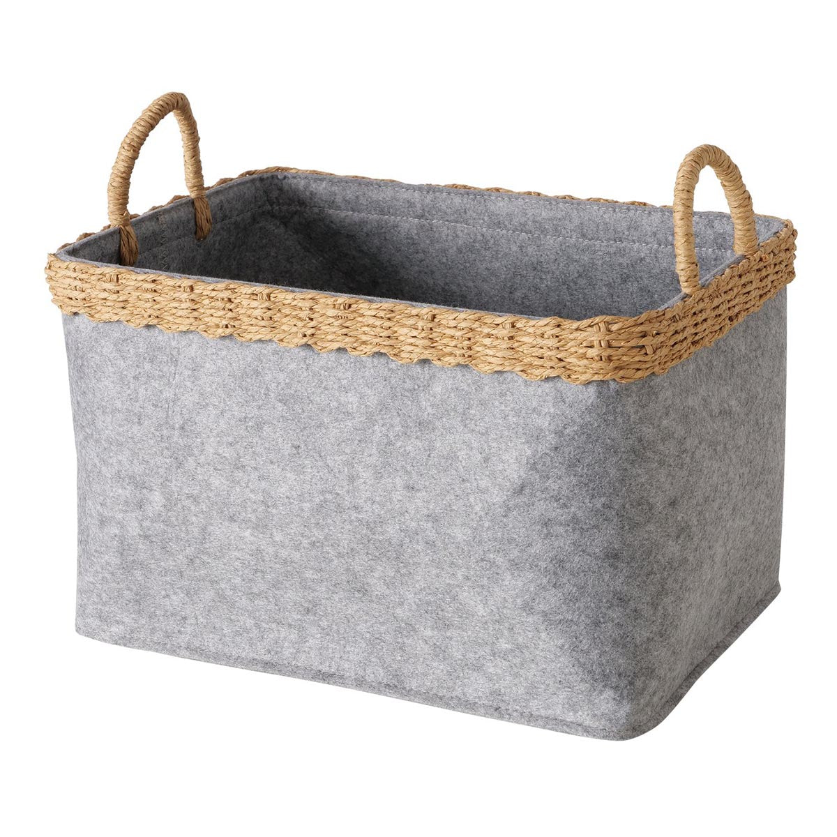 FeineHeimat Korbset "Nilo" 2-teilig Grau Natur aus Holz & Textil