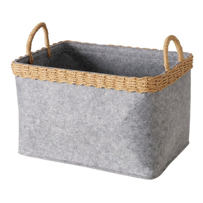 FeineHeimat Korbset "Nilo" 2-teilig Grau Natur aus Holz & Textil